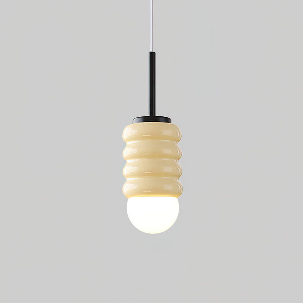 Ambient Glow Midcentury Ribbed Brass Ceramic Pendant Light